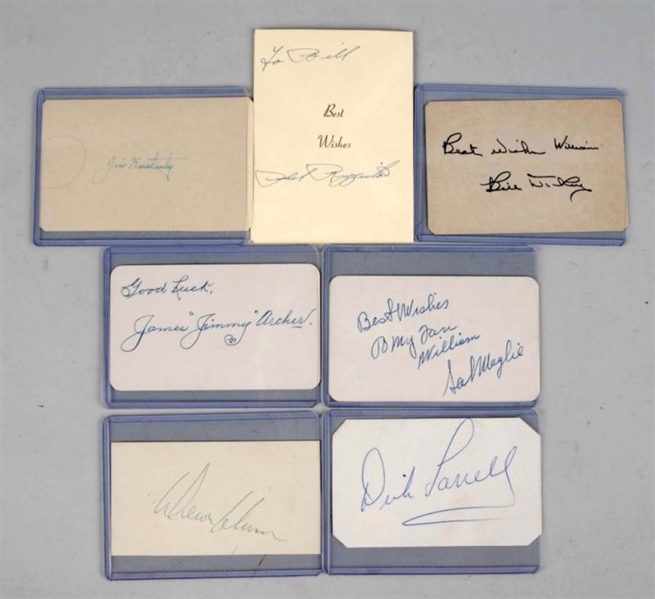 LOT OF 7: VINTAGE SIGNATURES ON CARDS.            