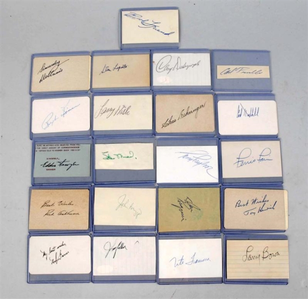 LOT OF 21: VINTAGE SIGNATURES ON CARDS & PAPER.   