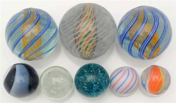 LOT OF 8: ASSORTED HANDMADE MARBLES.              