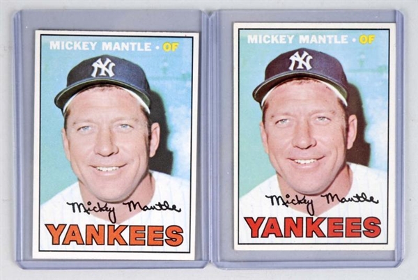 LOT OF 2: TOPPS 1967 MICKEY MANTLE BASEBALL CARDS 