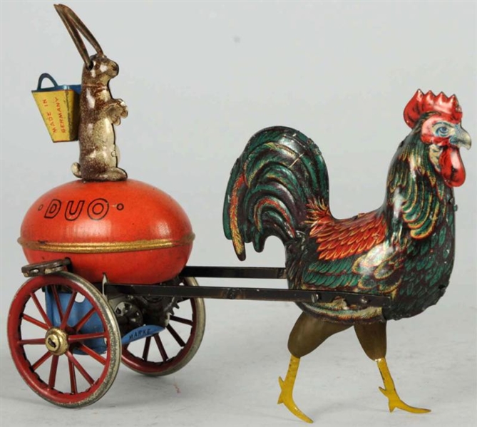 TIN LITHO LEHMANN DUO ROOSTER WIND-UP TOY.        