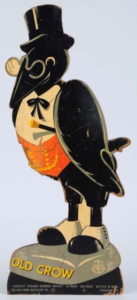 OLD CROW 1940S CUTOUT WOODEN STANDING SIGN.       