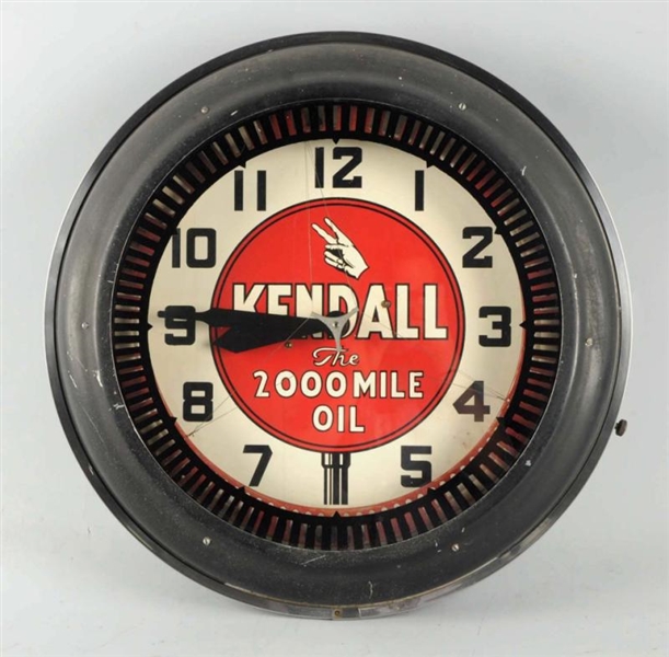 KENDALL OIL SPINNER NEON CLOCK.                   