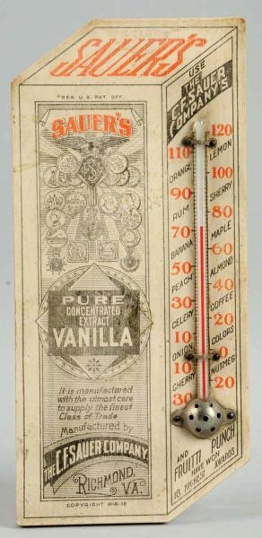 CIRCA 1910 SAUERS SMALL WOODEN THERMOMETER.      