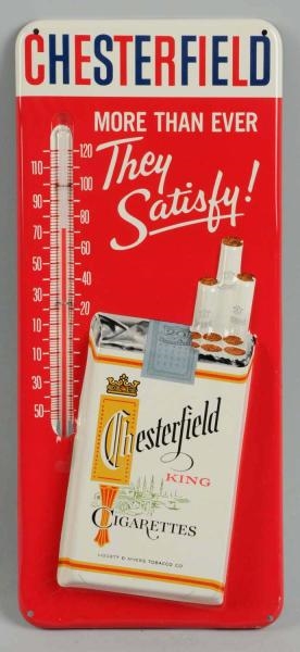 1950S CHESTERFIELD EMBOSSED TIN THERMOMETER.      