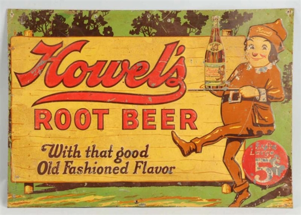 1940S HOWELS ROOT BEER TIN SIGN.                 