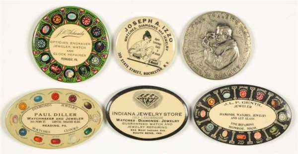 LOT OF 6: JEWELRY RELATED POCKET MIRRORS.         