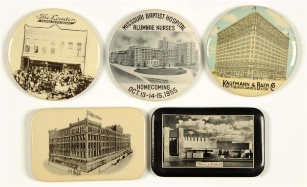 LOT OF 5: POCKET MIRRORS WITH BUILDING DETAILS.   