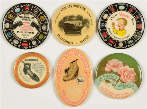 LOT OF 6: SHOE RELATED POCKET MIRRORS.            