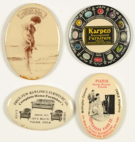 LOT OF 4: FURNITURE RELATED POCKET MIRRORS.       