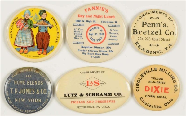 LOT OF 6: FOOD RELATED POCKET MIRRORS.            