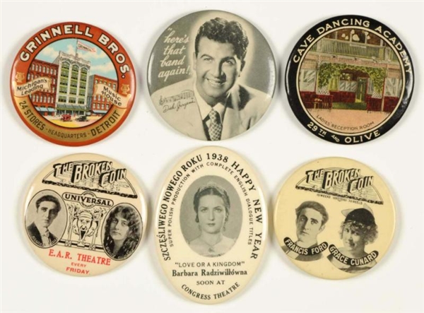 LOT OF 6: ENTERTAINMENT RELATED POCKET MIRRORS.   