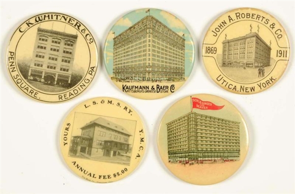 LOT OF 5: POCKET MIRRORS WITH BUILDINGS.          