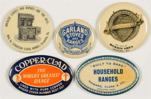 LOT OF 5: STOVE & RANGES RELATED POCKET MIRRORS.  