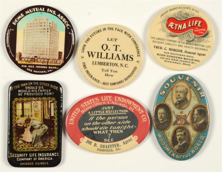 LOT OF 6: INSURANCE RELATED POCKET MIRRORS.       
