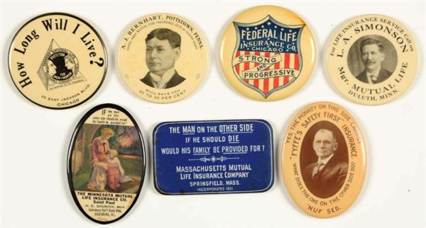 LOT OF 7: INSURANCE RELATED POCKET MIRRORS.       