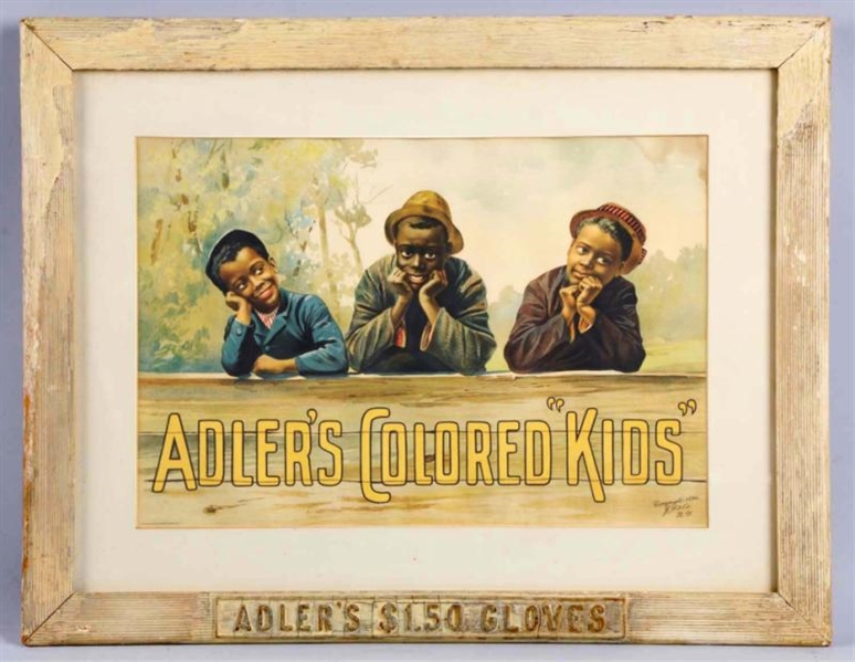 ADLERS GLOVES 1894 RARE PAPER POSTER & FRAME.    