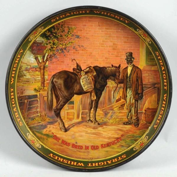 1910-15 GREEN RIVER WHISKEY TIN SERVING TRAY.     