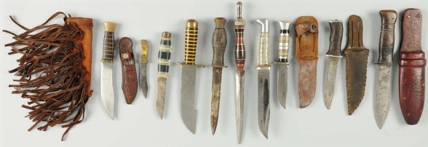 LOT OF 10: UNSIGNED HANDMADE THEATER KNIVES.      