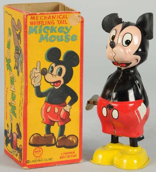 TIN LITHO LINEMAR DISNEY MICKEY WHIRLING TAIL TOY 