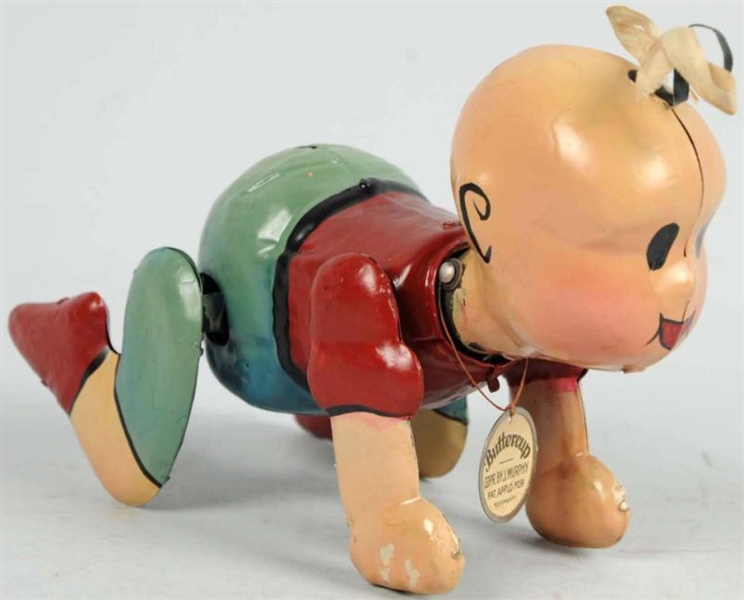 HAND-PAINTED TIN CRAWLING BUTTERCUP WIND-UP TOY.  