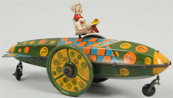 TIN LITHO STRAUSS WHATS-IT? CAR WIND-UP TOY.     