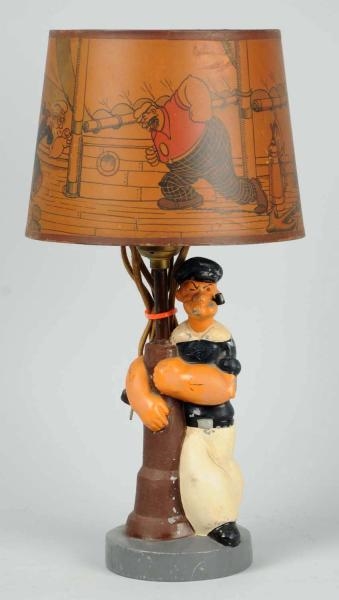 CAST METAL POPEYE CHARACTER LAMP WITH SHADE.      