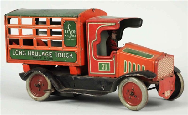 TIN LITHO STRAUSS LONG HAULAGE TRUCK WIND-UP TOY. 