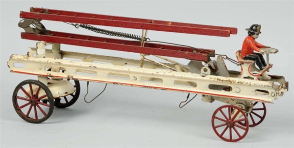 EARLY PRESSED STEEL FIRE LADDER TRUCK TOY.        