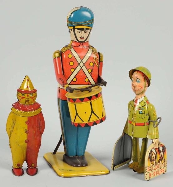 LOT OF 3: TIN LITHO FIGURAL WIND-UP TOYS.         