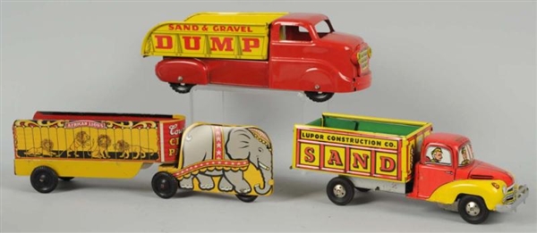 LOT OF 3: TIN LITHO TRUCK TOYS.                   