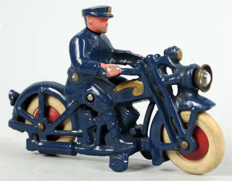 CAST IRON HUBLEY POLICE MOTORCYCLE TOY.           