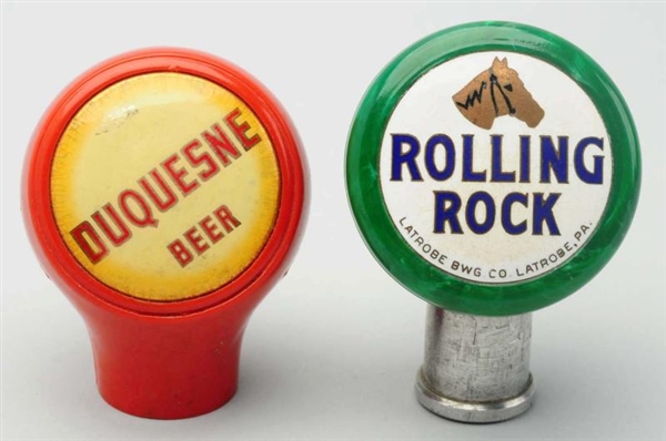 LOT OF 2: ROLLING ROCK & DUQUESNE BEER TAP KNOBS. 