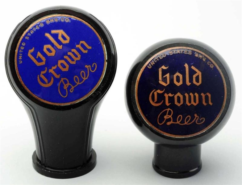 LOT OF 2: GOLD CROWN BEER TAP KNOBS.              