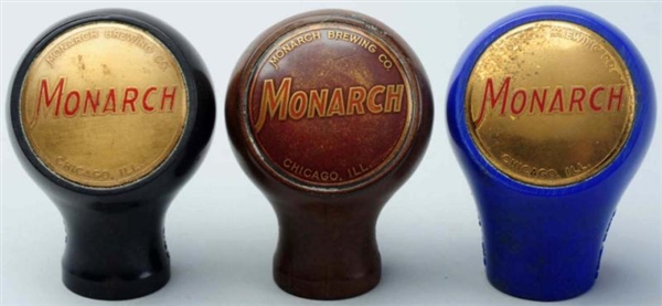 LOT OF 3: MONARCH BEER TAP KNOBS.                 