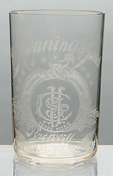 C. HENNING & SONS ACID-ETCHED BEER GLASS.         