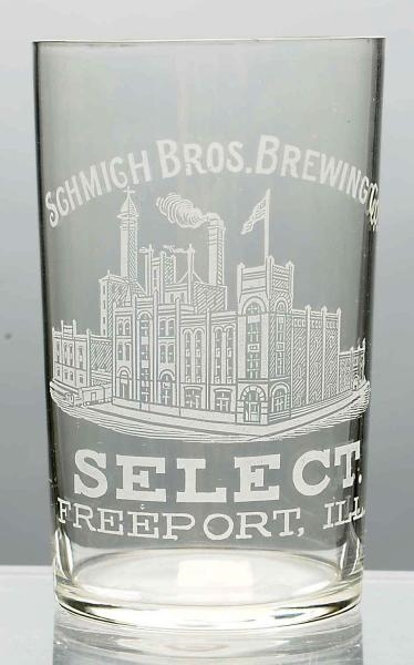 SCHMICH BROS. BREWING CO. ACID-ETCHED BEER GLASS. 