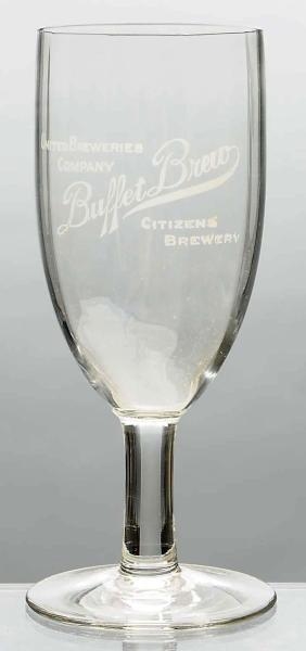 BUFFET BREW ACID-ETCHED BEER GLASS.               