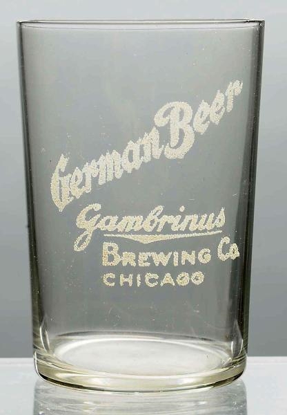 GERMAN ACID-ETCHED GAMBRINUS BREWING BEER GLASS.  