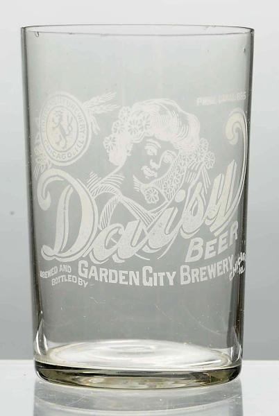 DAISY BEER ACID-ETCHED BEER GLASS.                