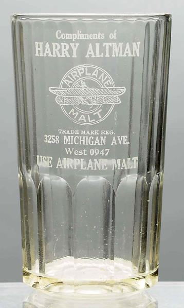 HARRY ALTMAN AIRPLANE MALT ACID-ETCHED BEER GLASS 