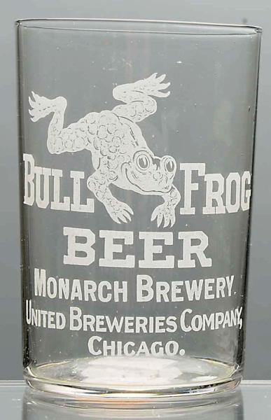 BULL FROG ACID-ETCHED BEER GLASS.                 