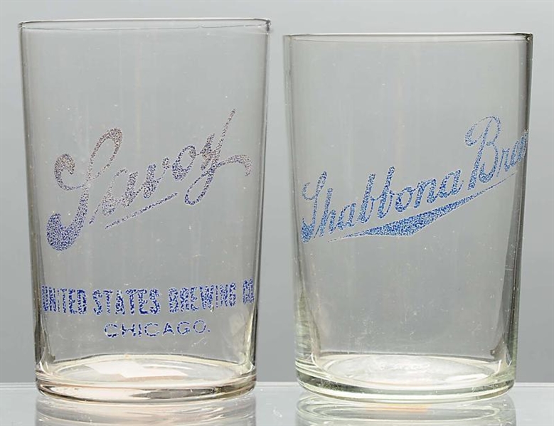 LOT OF 2: BEER GLASSES WITH RAISED LETTERING.     