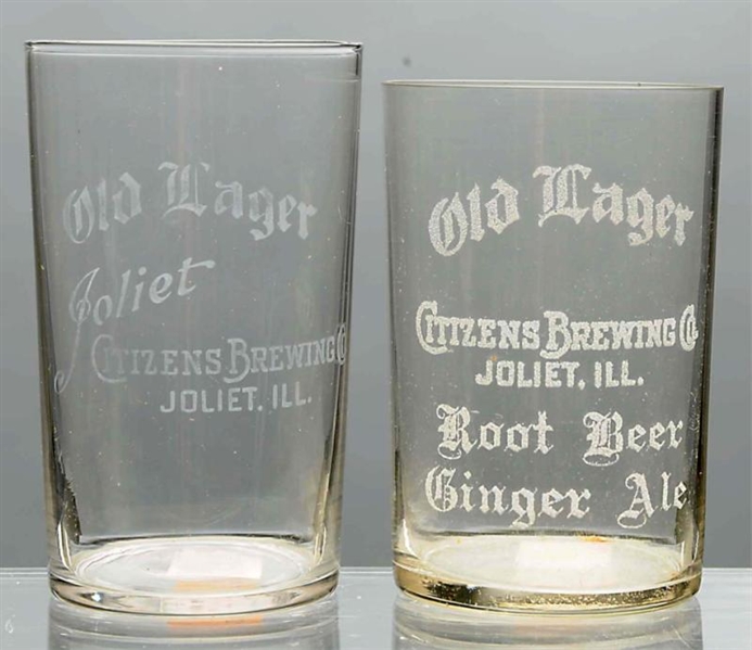 LOT OF 2: OLD LAGER ACID-ETCHED BEER GLASSES.     