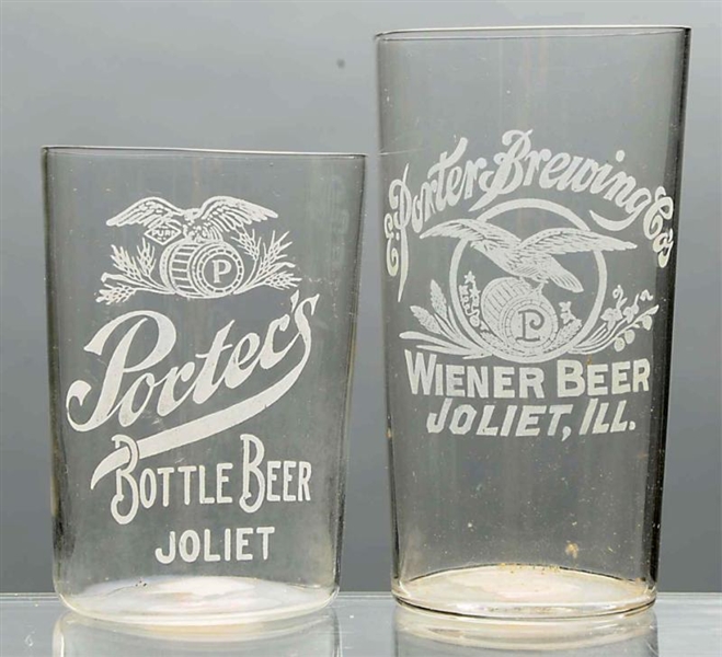 LOT OF 2: E. PORTER ACID-ETCHED BEER GLASSES.     