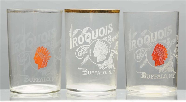 LOT OF 3: IROQUOIS ACID-ETCHED BEER GLASSES.      