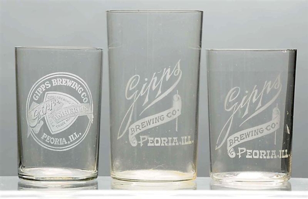 LOT OF 3: GIPPS BREWING CO. ACID-ETCHED GLASSES.  