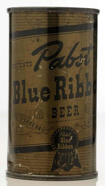 PABST BLUE RIBBON OLIVE DRAB FLAT TOP BEER CAN.   