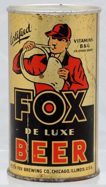 FOX DE LUXE BEER INSTRUCTIONAL BEER CAN.          