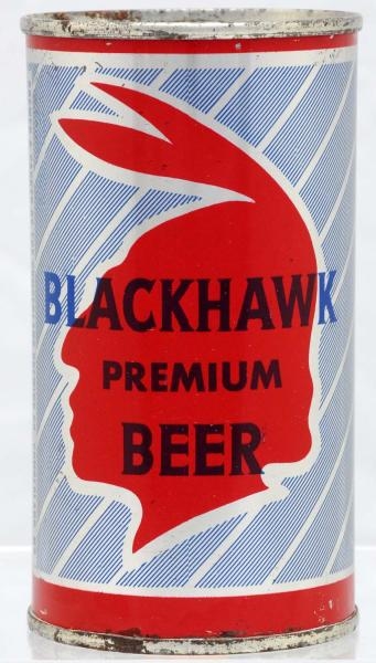 BLACKHAWK PREMIUM BEER FLAT TOP BEER CAN.         
